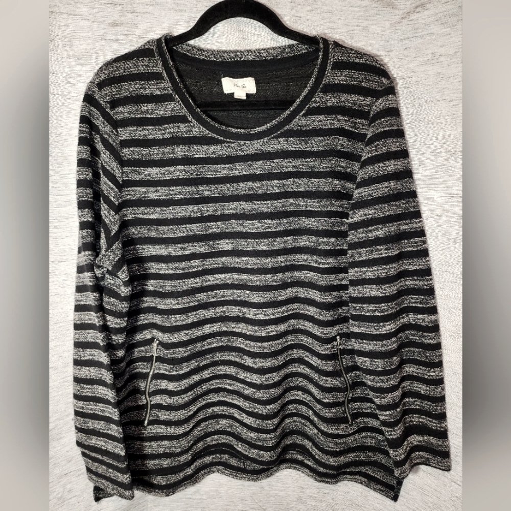 Per Se 1X Knit Sweater Black Gray Long Sleeve Comfort Tunic